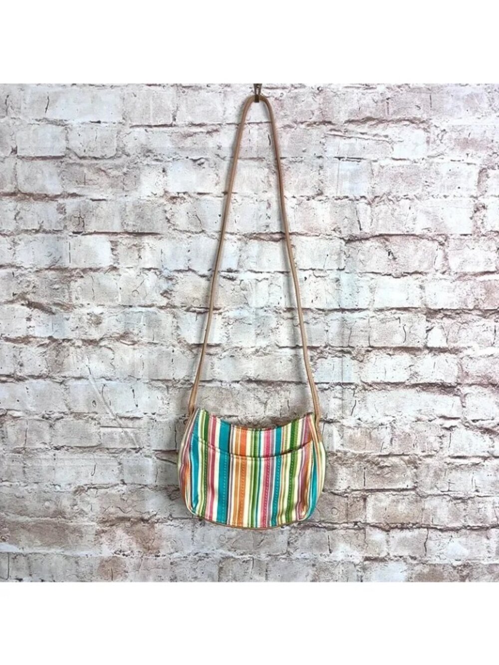 Fossil Leather Crossbody Handbag Striped Multicolor